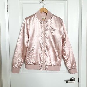 Lady Gaga pink satin bomber jacket